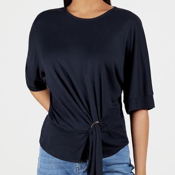 Ted Baker Lisobel Jersey Top Navy Blue O-ring Hem Size 0 (2 US) Elevated Basic - Picture 1 of 11